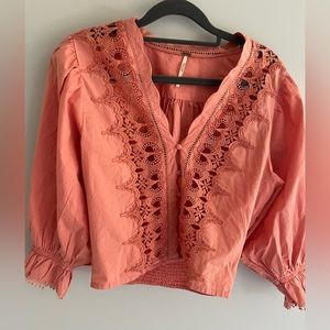 Free People Louelle Crochet Blouse, Pink, S